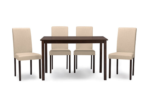 Baxton Studio Andrew Contemporary Espresso Wood Beige Fabric 5 PC Dining Set - Dine in Style Store