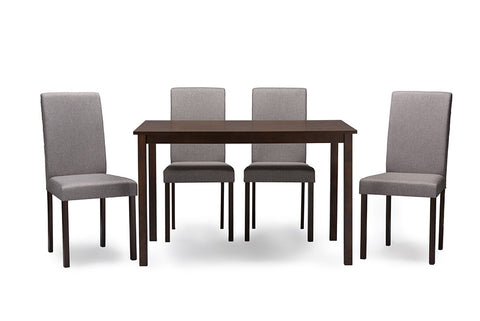 Baxton Studio Andrew Contemporary Espresso Wood Grey Fabric 5PC Dining Set - Dine in Style Store