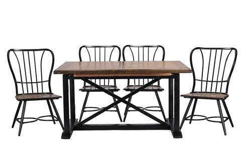 Baxton Studio Longford "Dark-Walnut" Wood and Black Metal Vintage Industrial 7-Piece Dining Set - Dine in Style Store