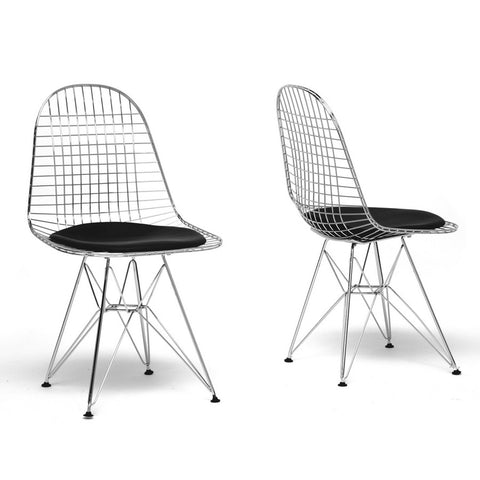 Baxton Studio Avery Mid-Century Modern Wire Chair with Black Cushion - Dine in Style Store