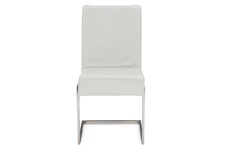 Baxton Studio Toulan Modern and Contemporary White Faux Leather Upholstered Stainless Steel Dining Chair - Dine in Style Store