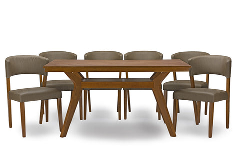 Baxton Studio Montreal Mid-Century Dark Walnut Wood 7PC Dining Set - Dine in Style Store