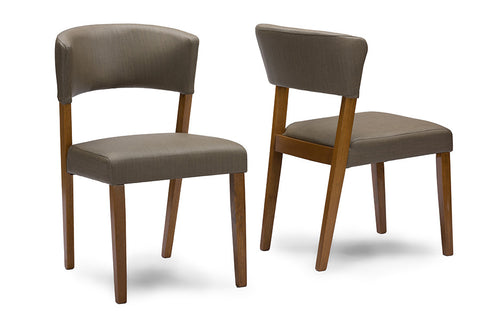 Baxton Studio Montreal Mid-Century Dark Walnut Wood Grey Faux Leather Dining Chairs - Dine in Style Store