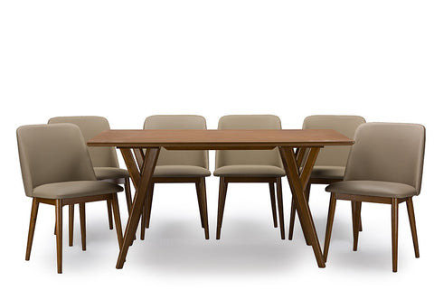 Baxton Studio Lavin Mid-Century "Walnut" Light Brown Wood 7PC Dining Set - Dine in Style Store