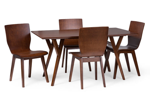 Baxton Studio Elsa Mid-century Modern Scandinavian Style Dark Walnut Bent Wood 5 Pieces Dining Set - Dine in Style Store
