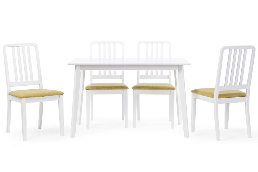 Baxton Studio Jasmine Mid-century Modern 5-Piece White Wood Dining Set with Green Upholstered Dining Chair - Dine in Style Store