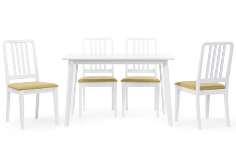 Baxton Studio Jasmine Mid-century Modern 5-Piece White Wood Dining Set with Green Upholstered Dining Chair - Dine in Style Store