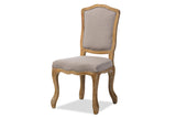 Baxton Studio Chateauneuf French Vintage Cottage Weathered Oak Beige Fabric Upholstered Dining Side Chair - Dine in Style Store