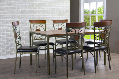 Baxton Studio Fiore Wood and Metal 7-Piece Transitional Dining Set - Dine in Style Store